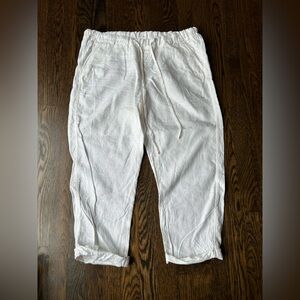 Caslon Women's White Casual Linen Pants with pockets and bottom cuffs Size M